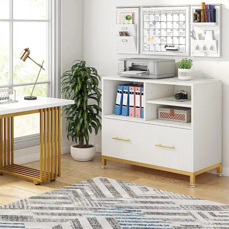 Lateral File Cabinet with Drawer, White Filing Cabinet for A4/Letter
