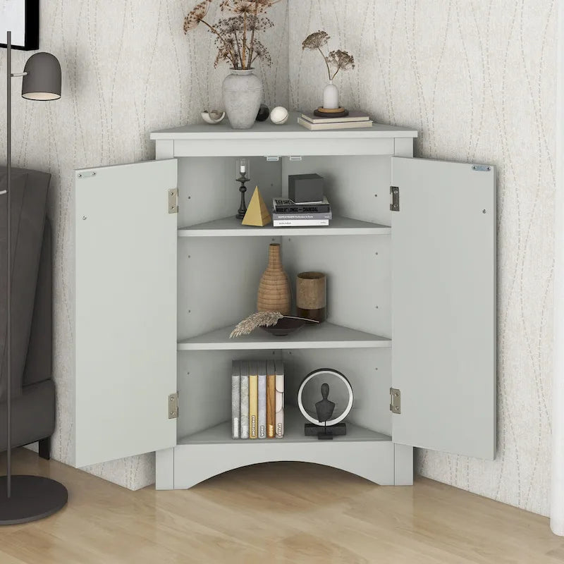 Grey Triangle Bathroom Storage Cabinet with Adjustable Shelves