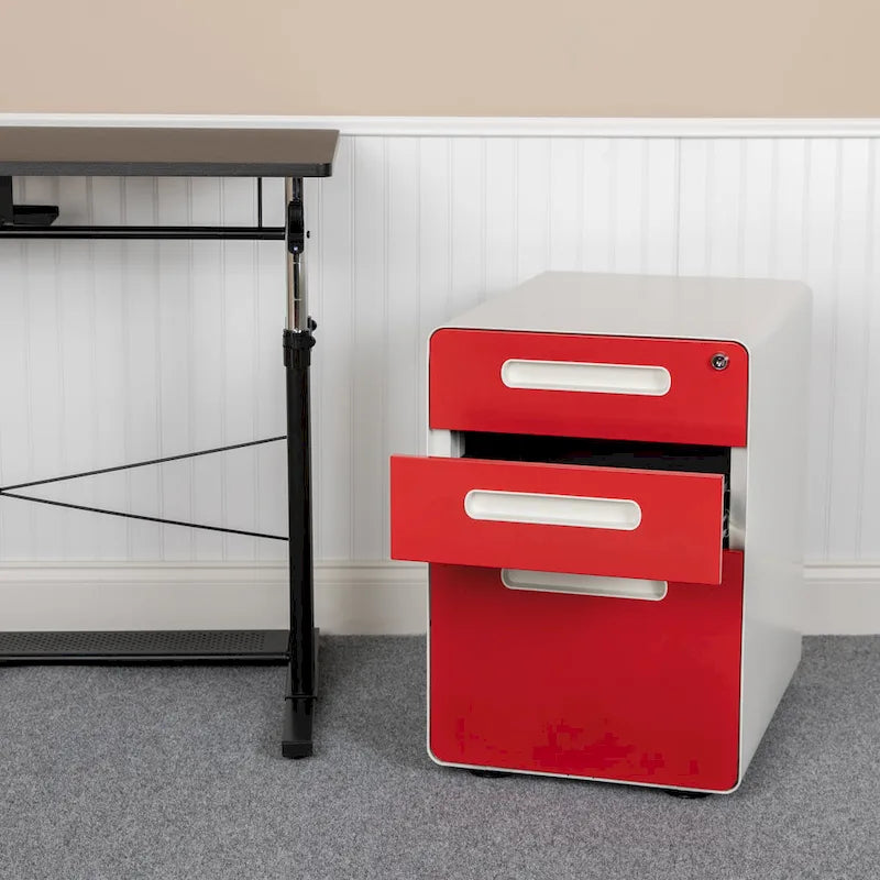 Ergonomic 3-Drawer Mobile Locking Filing Cabinet Storage Organizer