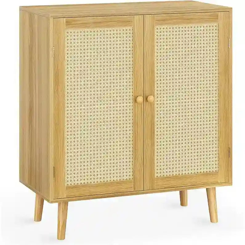 Storage Cabinet with PE Rattan Decor Doors - 15.7 D x 31.5 W x 34.6 H
