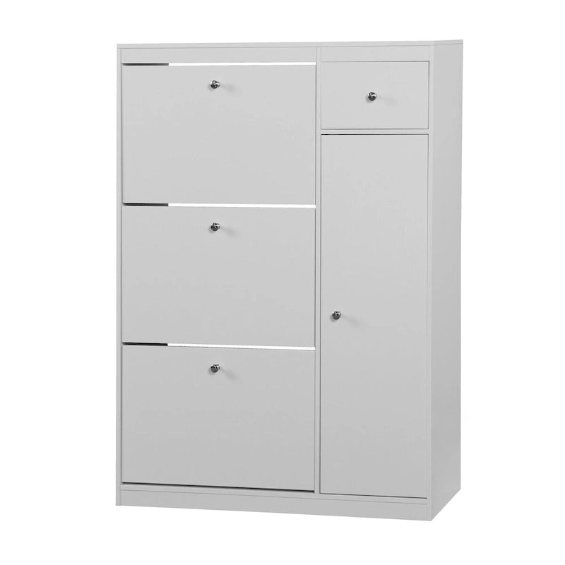 Shoe Cabinet, Freestanding Tipping Bucket Shoe Rack Organizer with 3 Flip Drawers,Entryway Narrow Storage with Adjustable Shelf