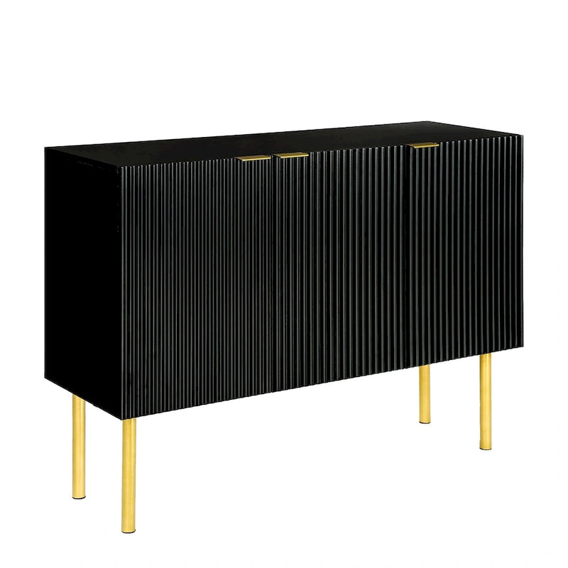 Sideboard Cabinet with Gold Metal Legs, Handles and Adjustable Shelves - 47 L x 16.5 W x 35.5 H