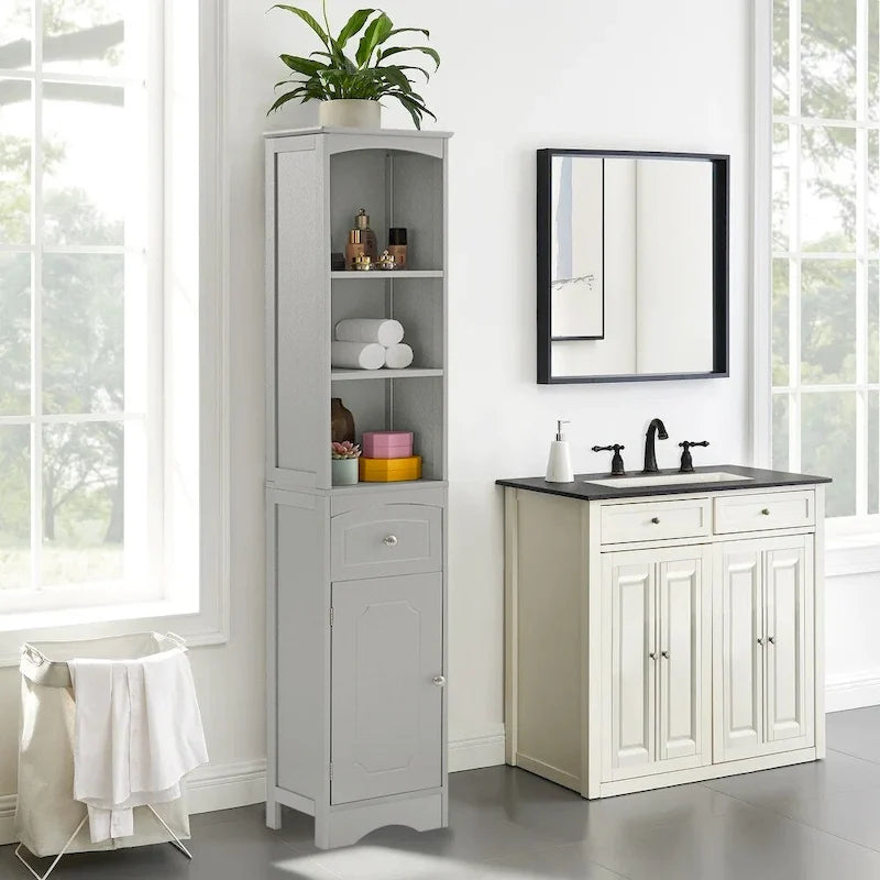 Wooden Freestanding Tall Bathroom Storage Linen Cabinet