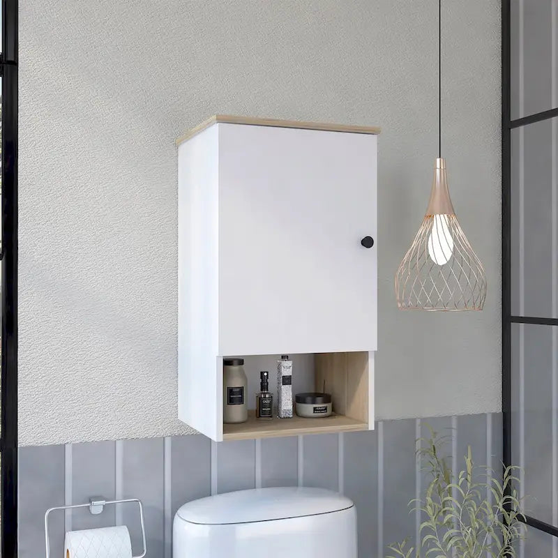 Medicine Cabinet Porto, Two Internal Shelves, Light Oak / White Finish