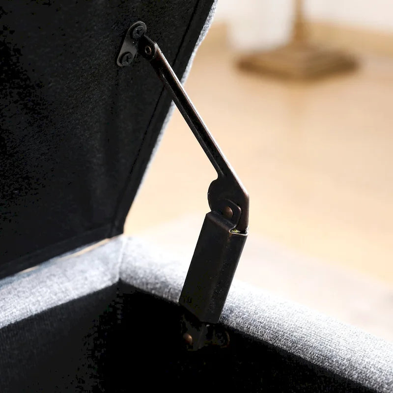 Linen Tufted Storage Bench with Safety Hinge and Wood Legs