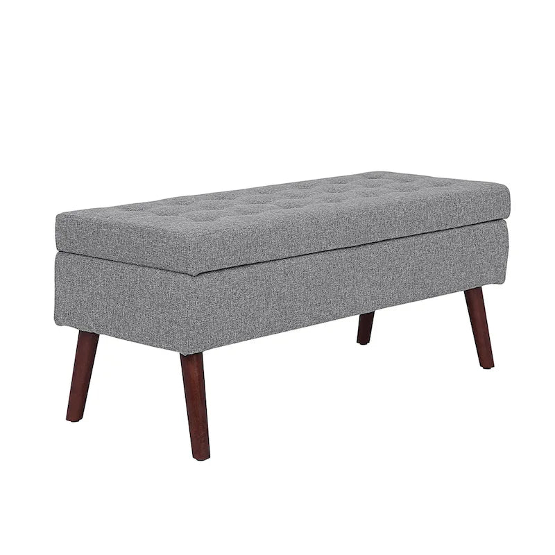 Linen Tufted Storage Bench with Safety Hinge and Wood Legs