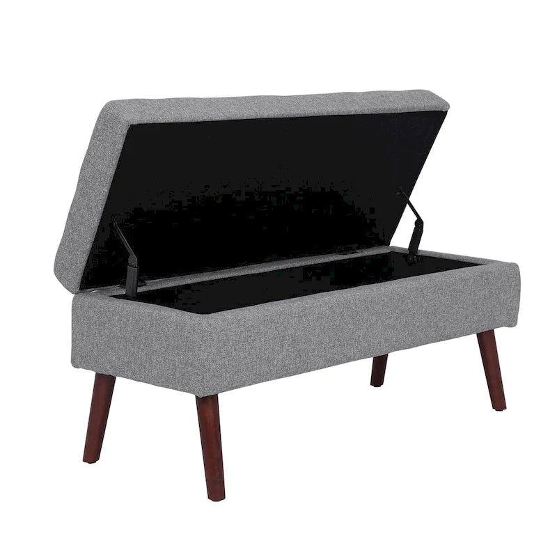 Linen Tufted Storage Bench with Safety Hinge and Wood Legs