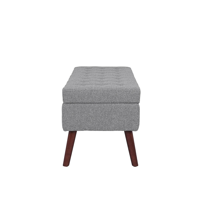 Linen Tufted Storage Bench with Safety Hinge and Wood Legs