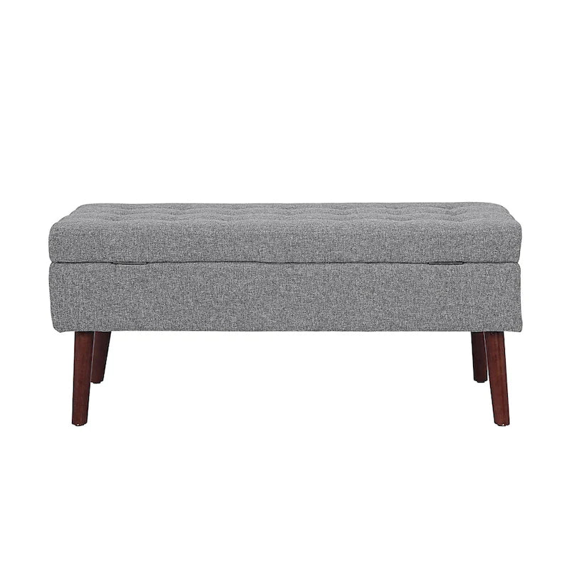 Linen Tufted Storage Bench with Safety Hinge and Wood Legs
