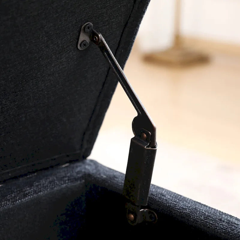 Linen Tufted Storage Bench with Safety Hinge and Wood Legs