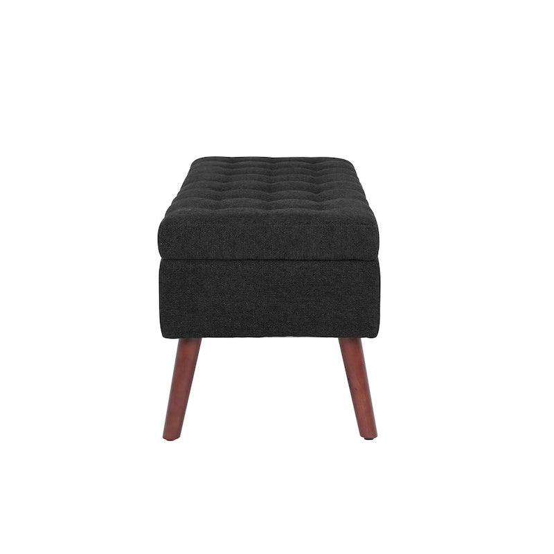 Linen Tufted Storage Bench with Safety Hinge and Wood Legs