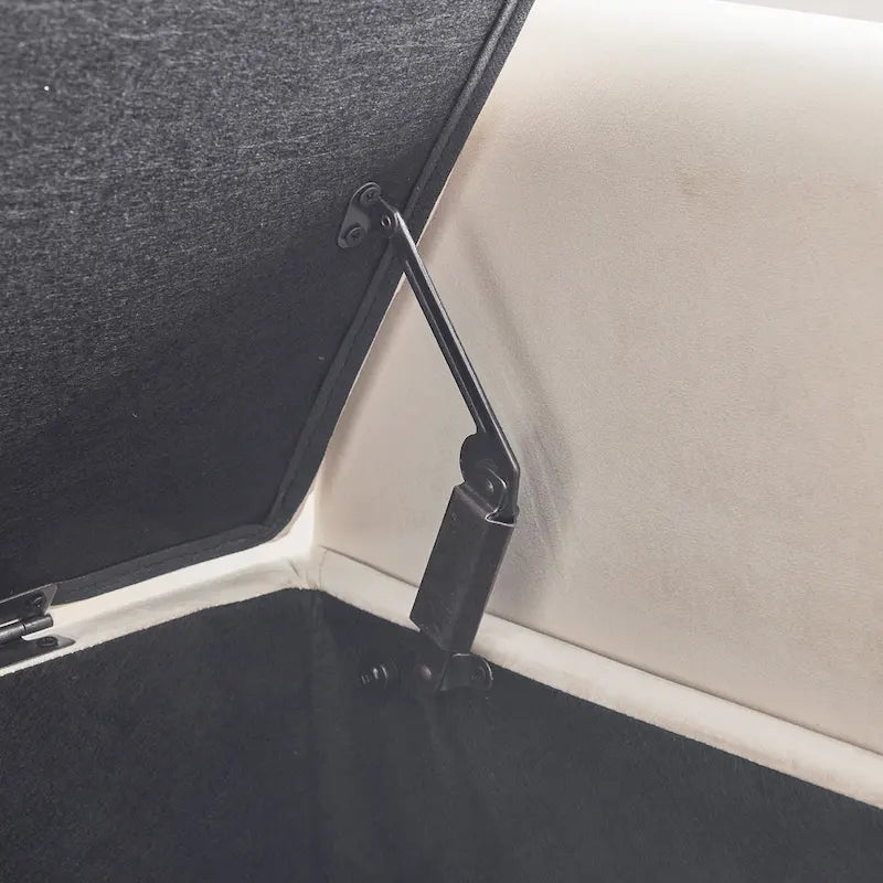 Queen Velvet Tufted Button Upholstered Storage Bench with Armrests and Nailhead Trim