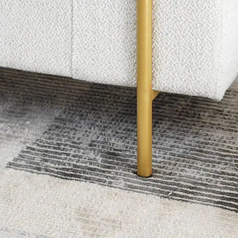 Upholstered Linen Storage Bench with Cylindrical Arms and Gold Metal Legs