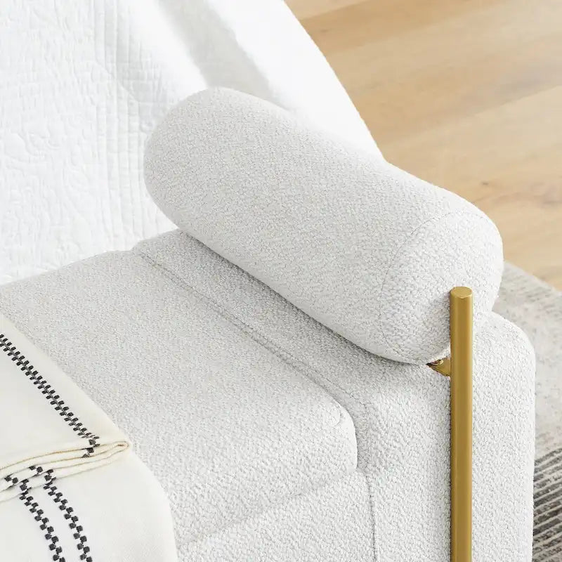 Upholstered Linen Storage Bench with Cylindrical Arms and Gold Metal Legs