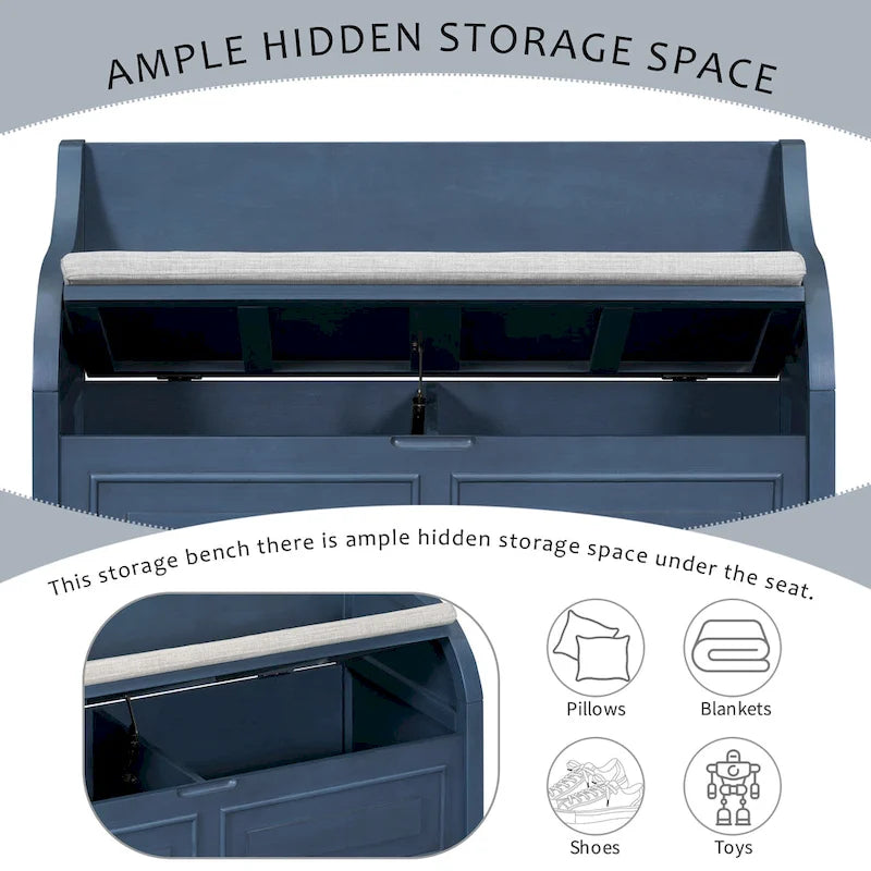 Rustic Style Solid wood Entryway Multifunctional Storage Bench with Safety Hinge