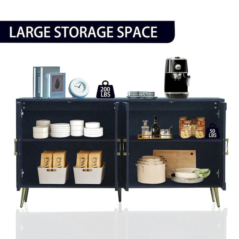 Modern Lacquered 4 Door Wooden Cabinet Sideboard Buffet Server Cabinet for Living Room, Entryway, Hallway, Office