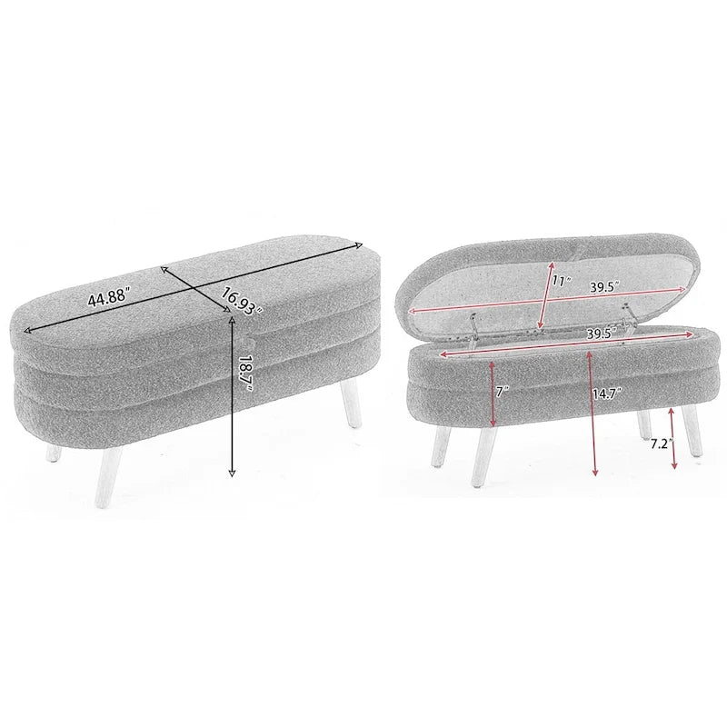 Boucle Fabric Storage Bench Bedroom Bench w/Wood Legs For Living Room