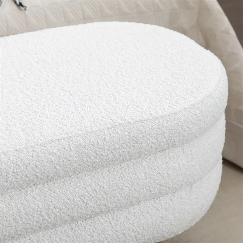 Boucle Fabric Storage Bench Bedroom Bench w/Wood Legs For Living Room
