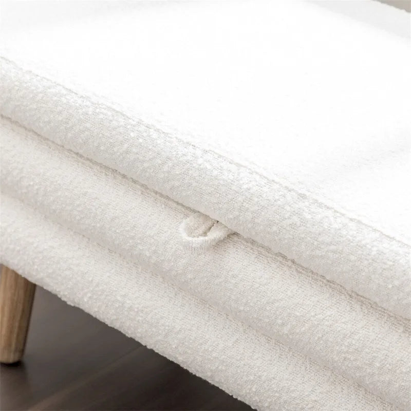 Boucle Fabric Storage Bench Bedroom Bench w/Wood Legs For Living Room