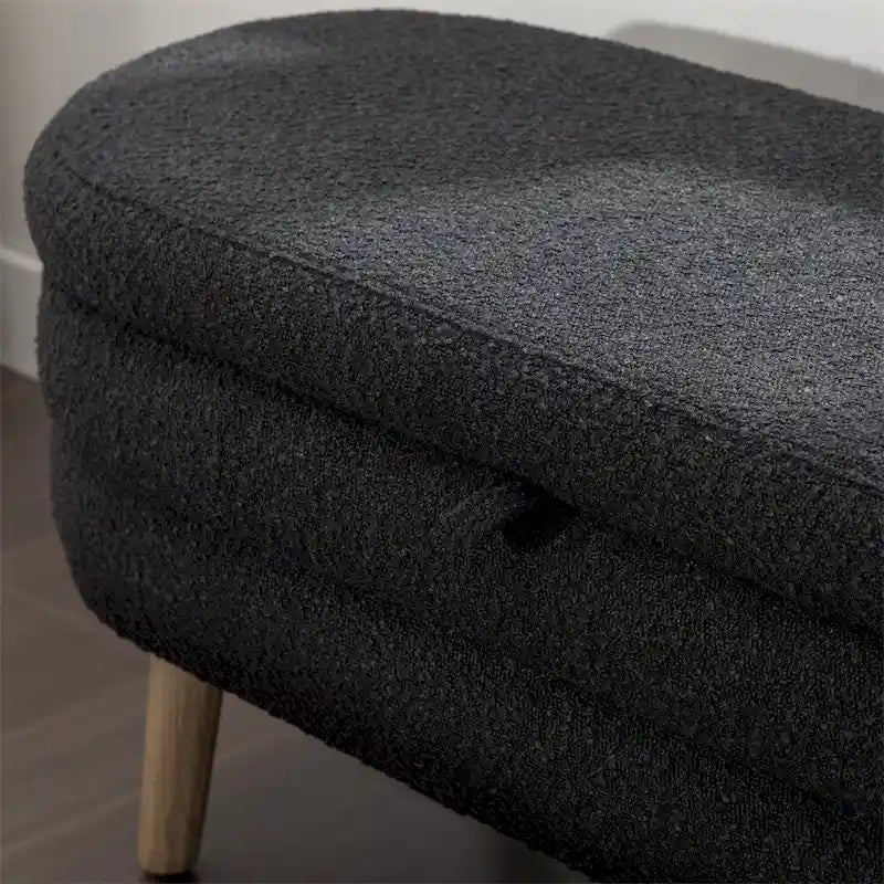 Boucle Fabric Storage Bench Bedroom Bench w/Wood Legs For Living Room
