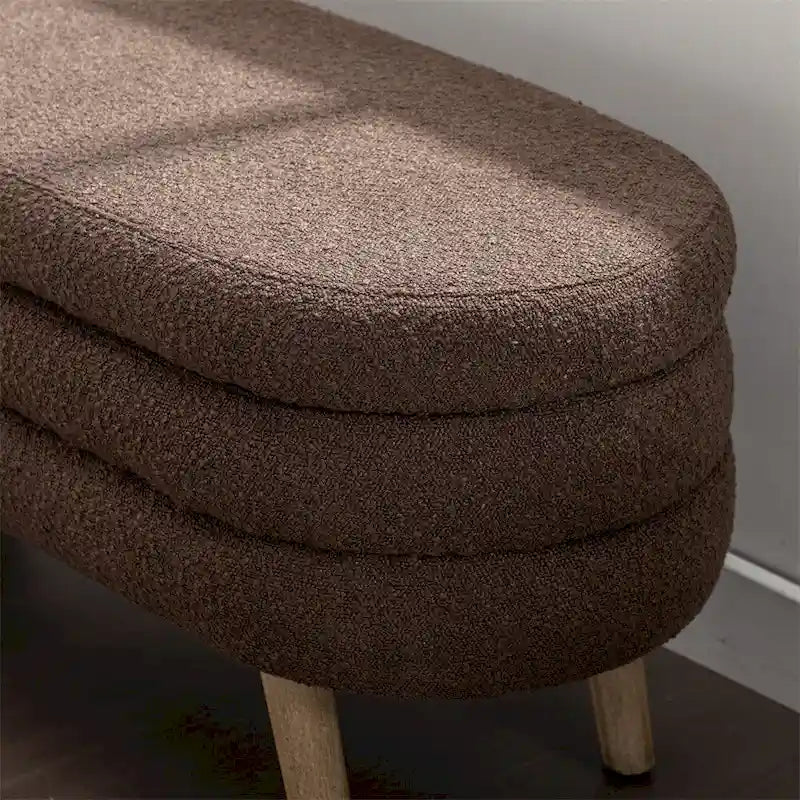 Boucle Fabric Storage Bench Bedroom Bench w/Wood Legs For Living Room