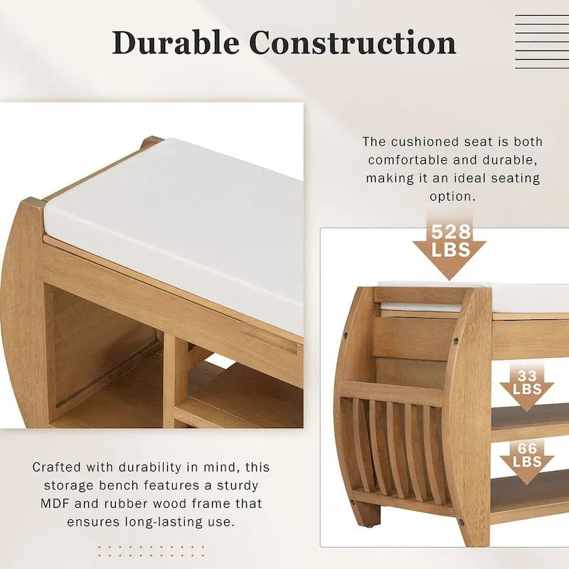 Multi Functional Storage Bench With Hidden Compartment And Open Shelf