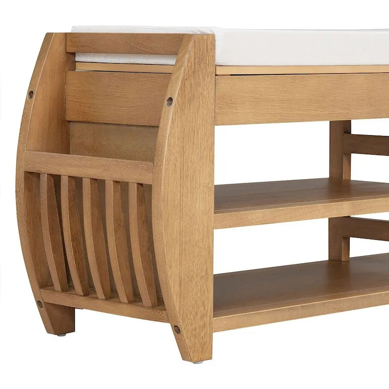 Multi Functional Storage Bench With Hidden Compartment And Open Shelf