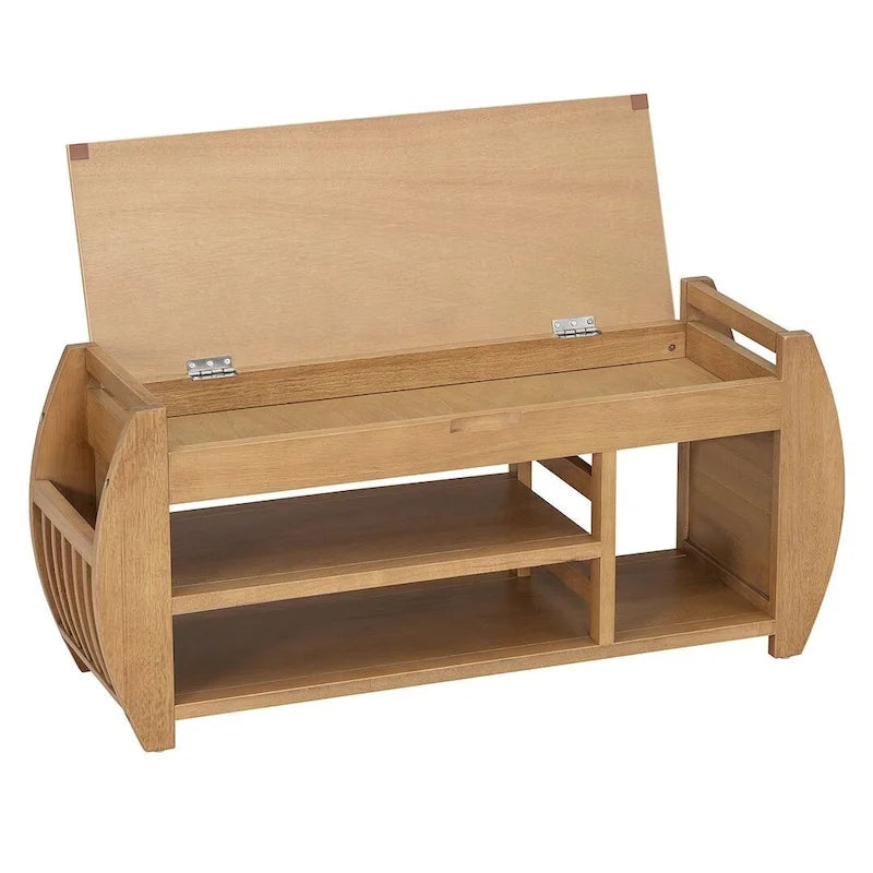 Multi Functional Storage Bench With Hidden Compartment And Open Shelf