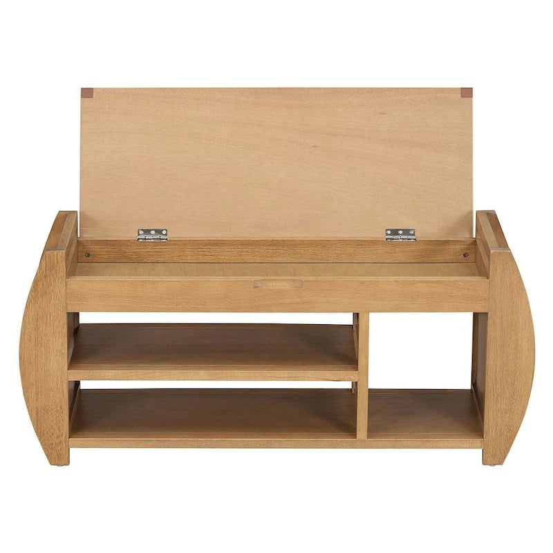 Multi Functional Storage Bench With Hidden Compartment And Open Shelf