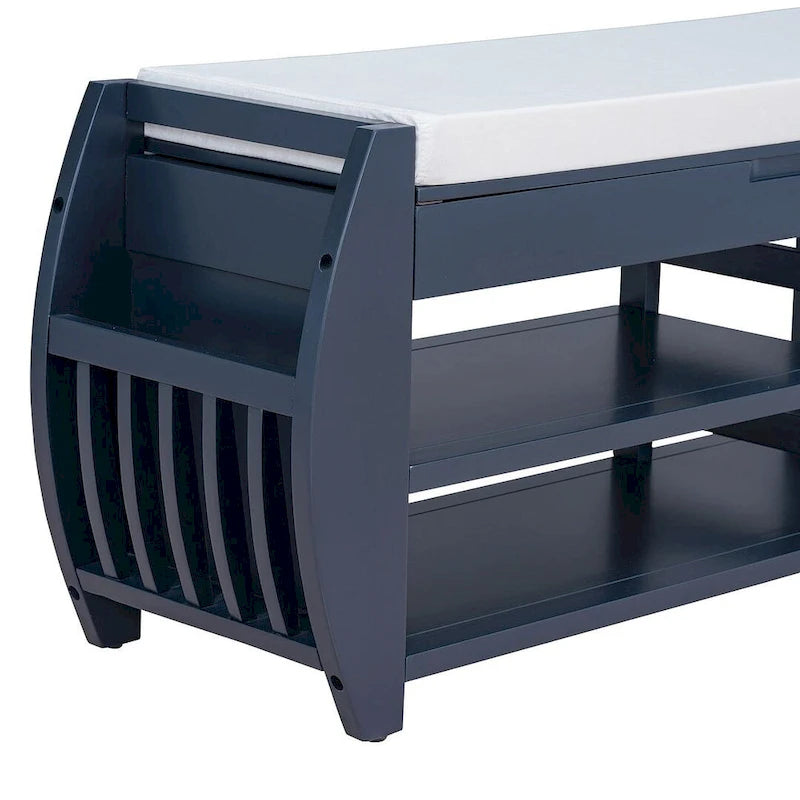 Multi Functional Storage Bench With Hidden Compartment And Open Shelf