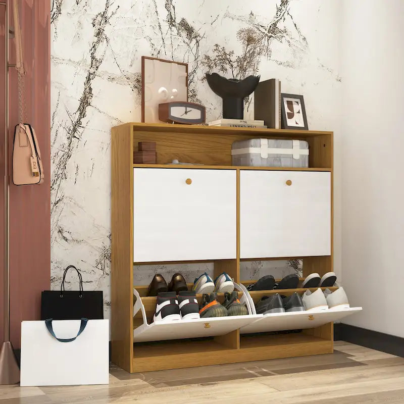 Shoe Storage Cabinet with 4 Flip Drawers, Shoe Rack Organizer with Handle Freestanding Shoe Cabinet with Anti-tip Fitting