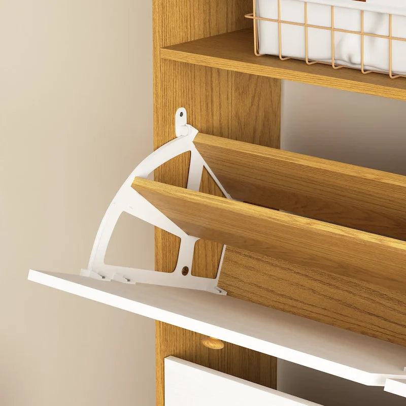 Shoe Storage Cabinet with 4 Flip Drawers, Shoe Rack Organizer with Handle Freestanding Shoe Cabinet with Anti-tip Fitting