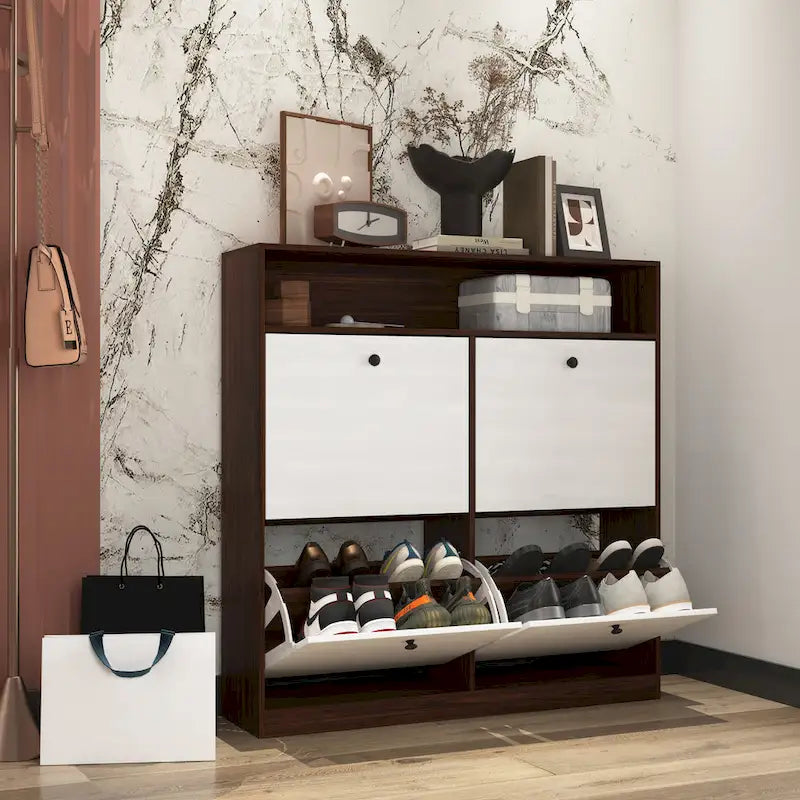 Shoe Storage Cabinet with 4 Flip Drawers, Shoe Rack Organizer with Handle Freestanding Shoe Cabinet with Anti-tip Fitting