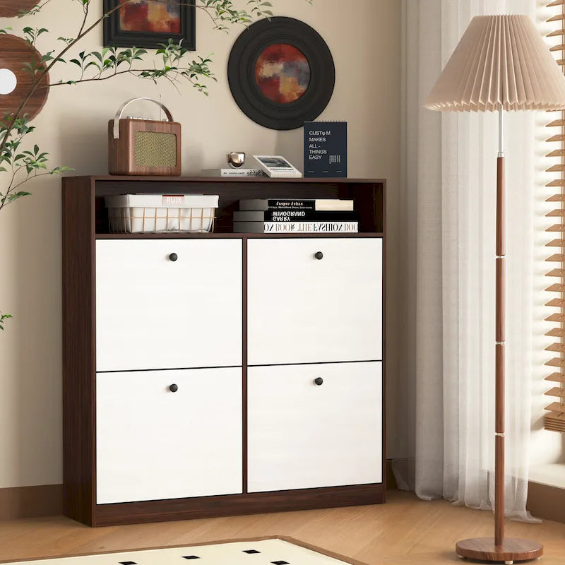 Shoe Storage Cabinet with 4 Flip Drawers, Shoe Rack Organizer with Handle Freestanding Shoe Cabinet with Anti-tip Fitting