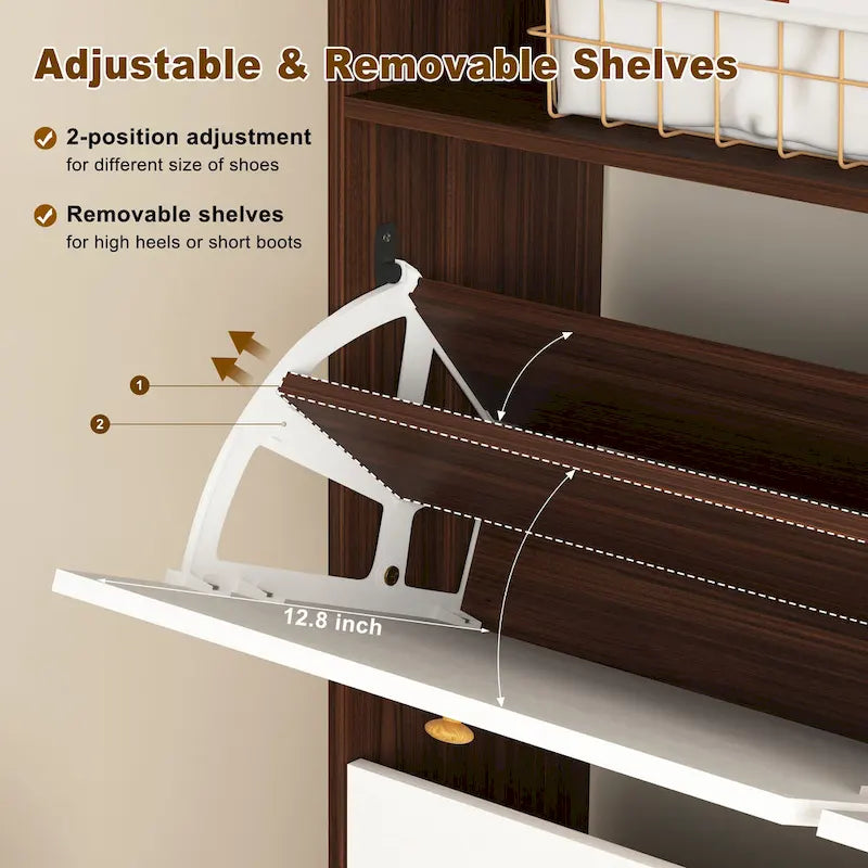 Shoe Storage Cabinet with 4 Flip Drawers, Shoe Rack Organizer with Handle Freestanding Shoe Cabinet with Anti-tip Fitting
