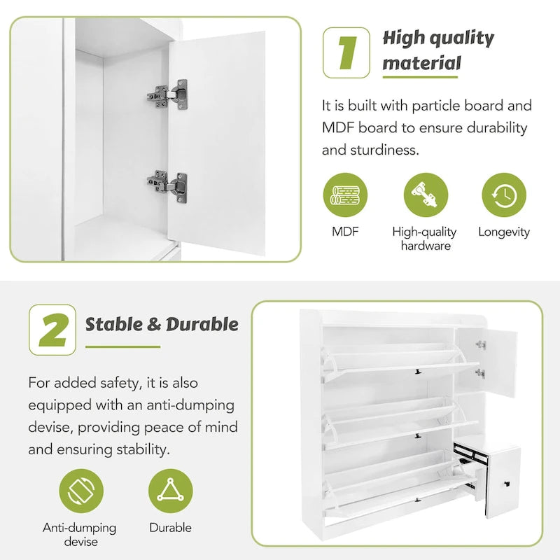 Versatile Tipping Bucket Shoe Cabinet with 3 Flip Drawers, Maximum Storage Entryway Organizer with Drawer