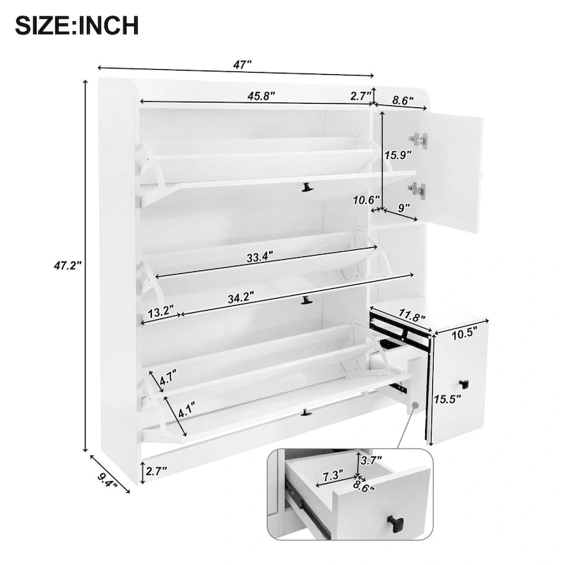 Versatile Tipping Bucket Shoe Cabinet with 3 Flip Drawers, Maximum Storage Entryway Organizer with Drawer