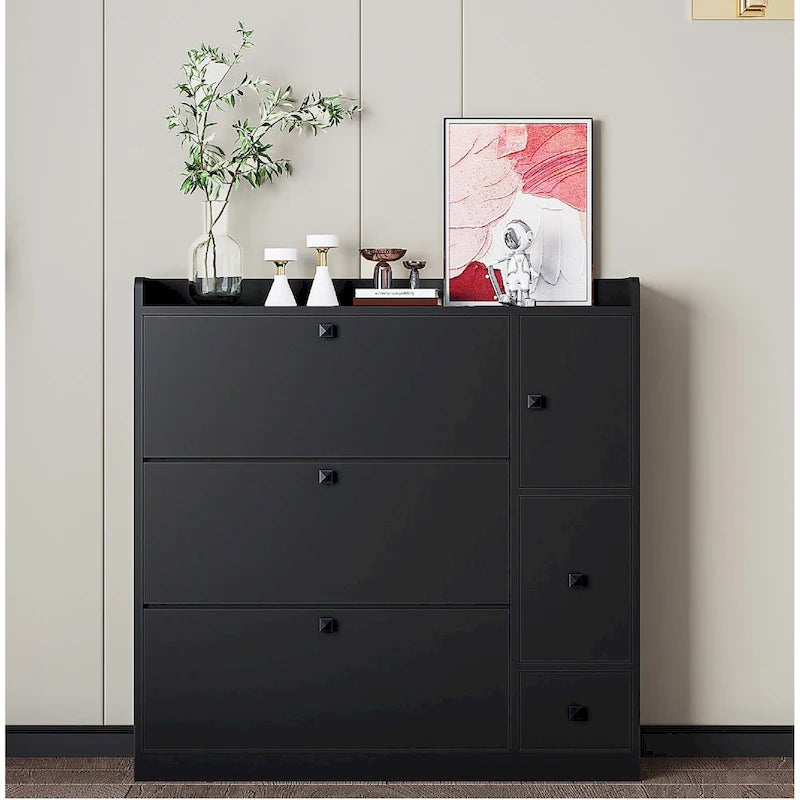 Versatile Tipping Bucket Shoe Cabinet with 3 Flip Drawers, Maximum Storage Entryway Organizer with Drawer