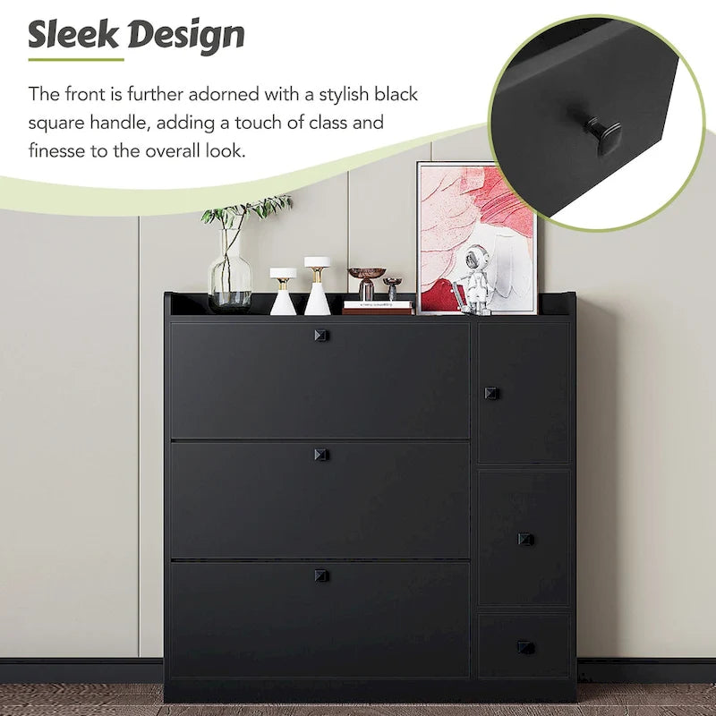 Versatile Tipping Bucket Shoe Cabinet with 3 Flip Drawers, Maximum Storage Entryway Organizer with Drawer