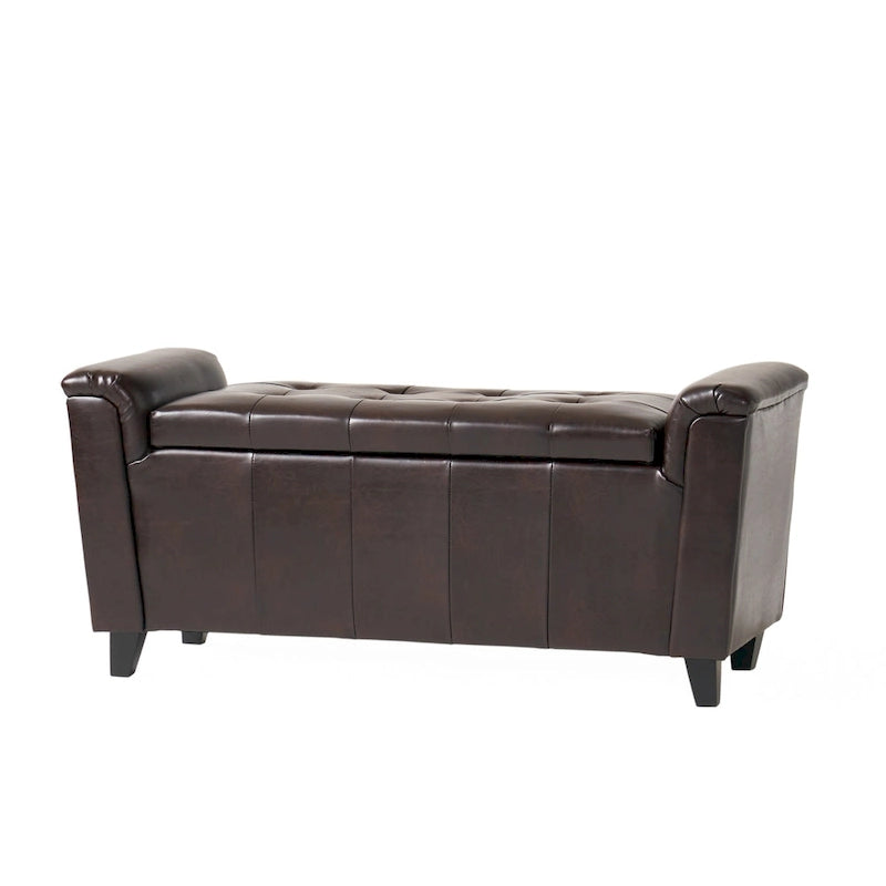 Modern Button Tufted Storage Ottoman Bench With Lift Top, 45.5" Wide, Birch Wood Legs