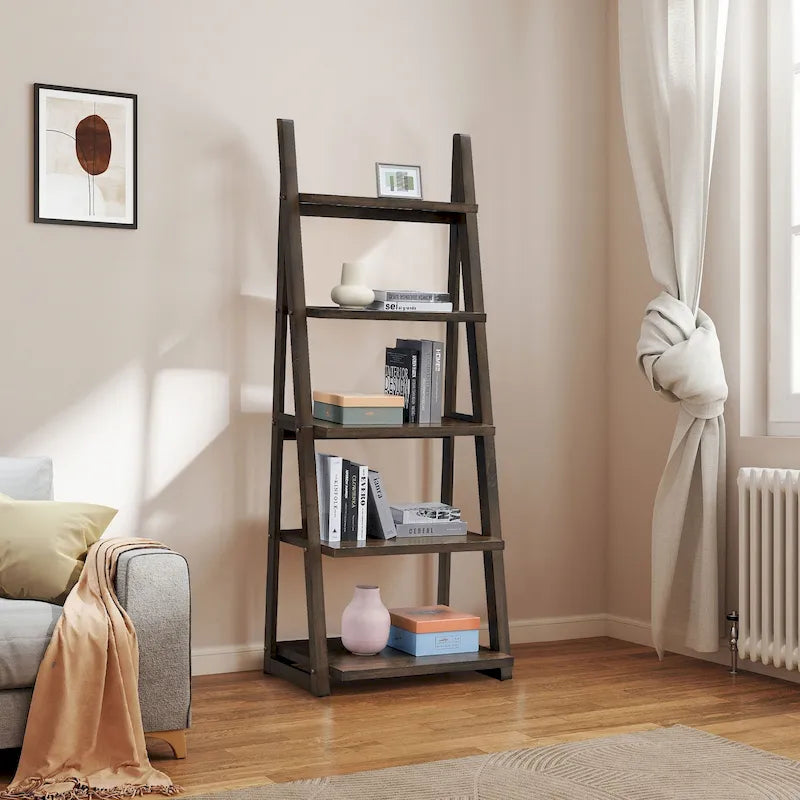 5-Tier Multifunctional Ladder Shelf with Wooden Frame, Can Be Used as Storage Rack, Suitable for Living Room Study and Office