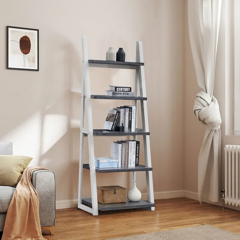 5-Tier Multifunctional Ladder Shelf with Wooden Frame, Can Be Used as Storage Rack, Suitable for Living Room Study and Office
