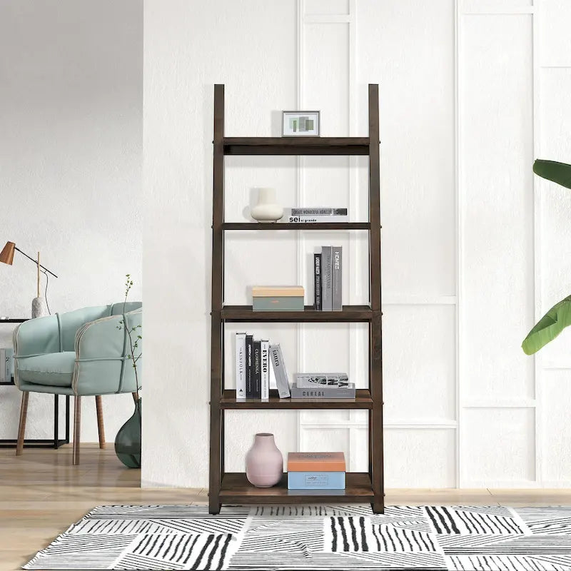 5-Tier Multifunctional Ladder Shelf with Wooden Frame, Can Be Used as Storage Rack, Suitable for Living Room Study and Office