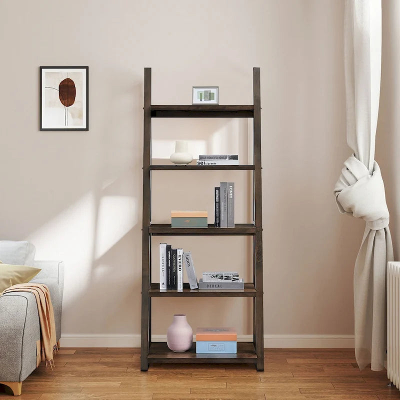 5-Tier Multifunctional Ladder Shelf with Wooden Frame, Can Be Used as Storage Rack, Suitable for Living Room Study and Office