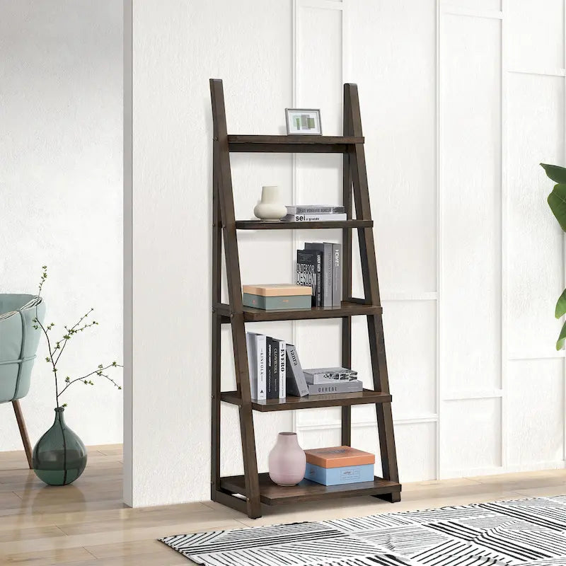 5-Tier Multifunctional Ladder Shelf with Wooden Frame, Can Be Used as Storage Rack, Suitable for Living Room Study and Office