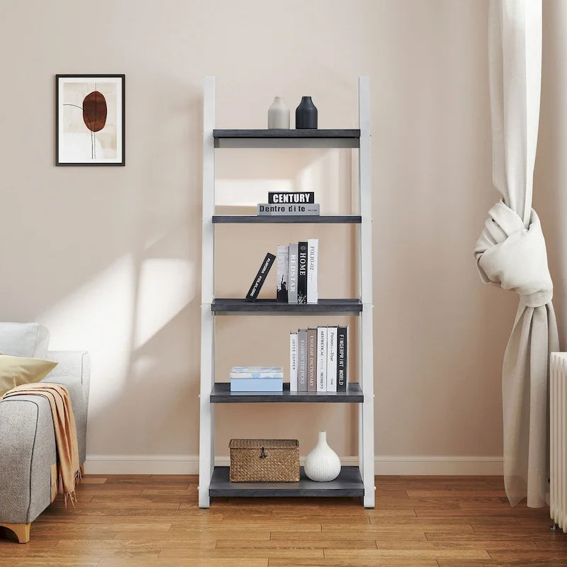 5-Tier Multifunctional Ladder Shelf with Wooden Frame, Can Be Used as Storage Rack, Suitable for Living Room Study and Office
