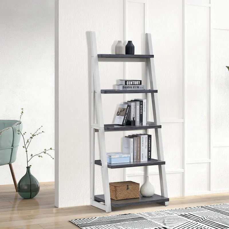 5-Tier Multifunctional Ladder Shelf with Wooden Frame, Can Be Used as Storage Rack, Suitable for Living Room Study and Office
