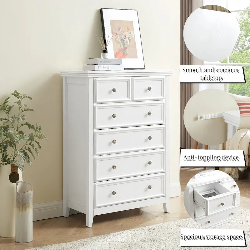 Modern 6 Drawers Dresser 6 Drawers Cabinet Chest of Drawers Closet Organizers - 31.50  * 15.75  * 44.29