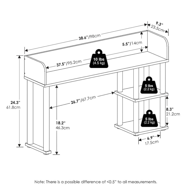 Classic desktop bookshelf and storage cabinet with 3 shelves, white/white.