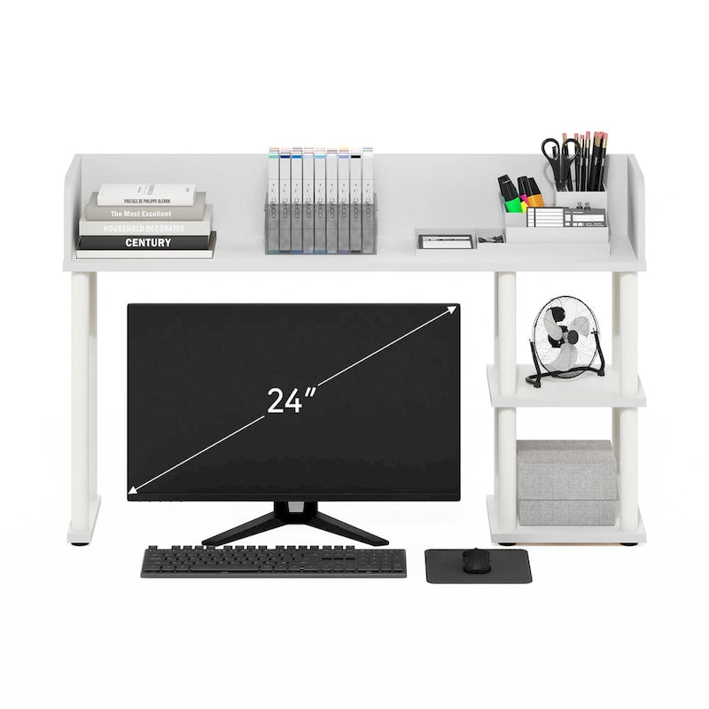 Classic desktop bookshelf and storage cabinet with 3 shelves, white/white.